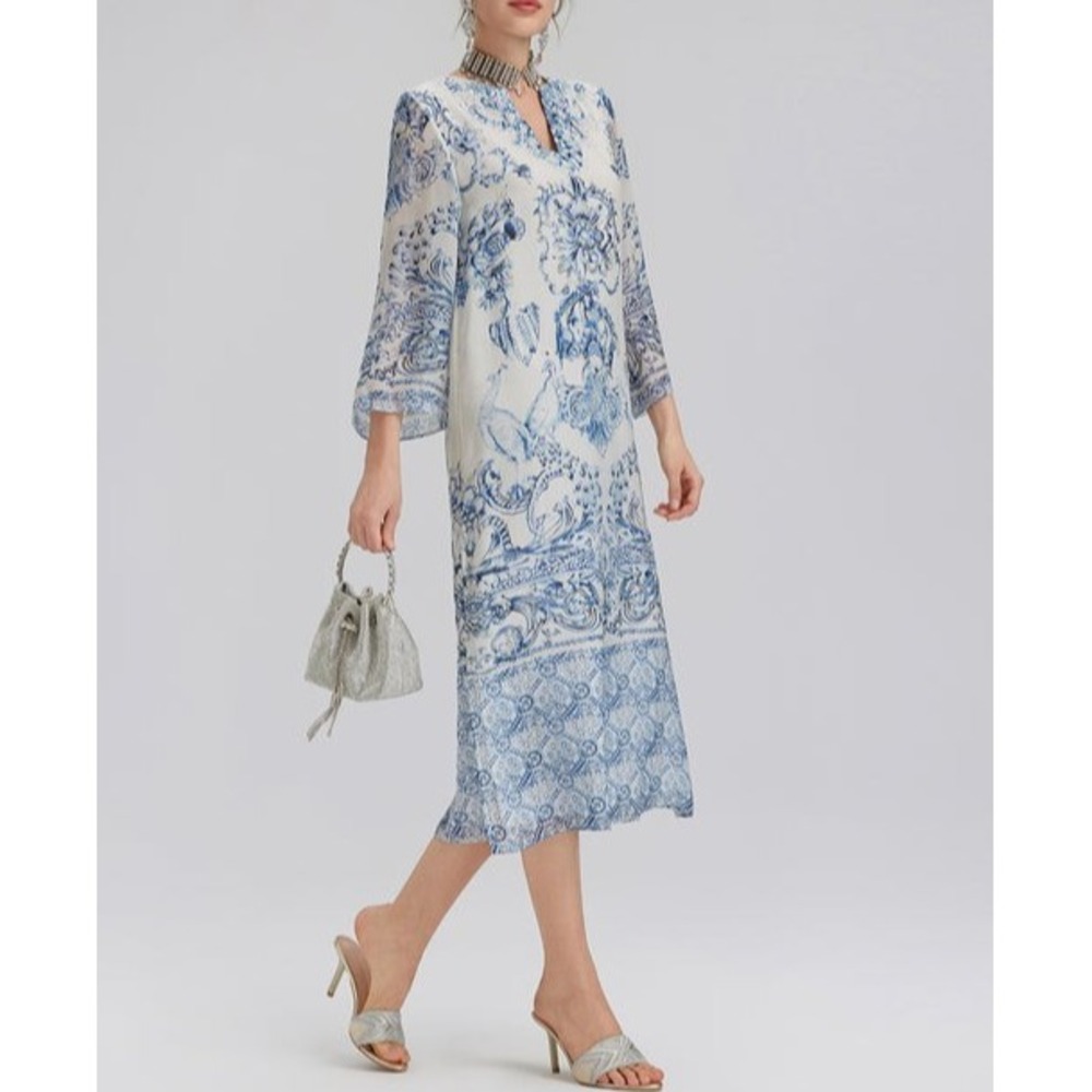 NEW RICH RADI Q'S embellished midi dress floral 100% silk modal lined womens S